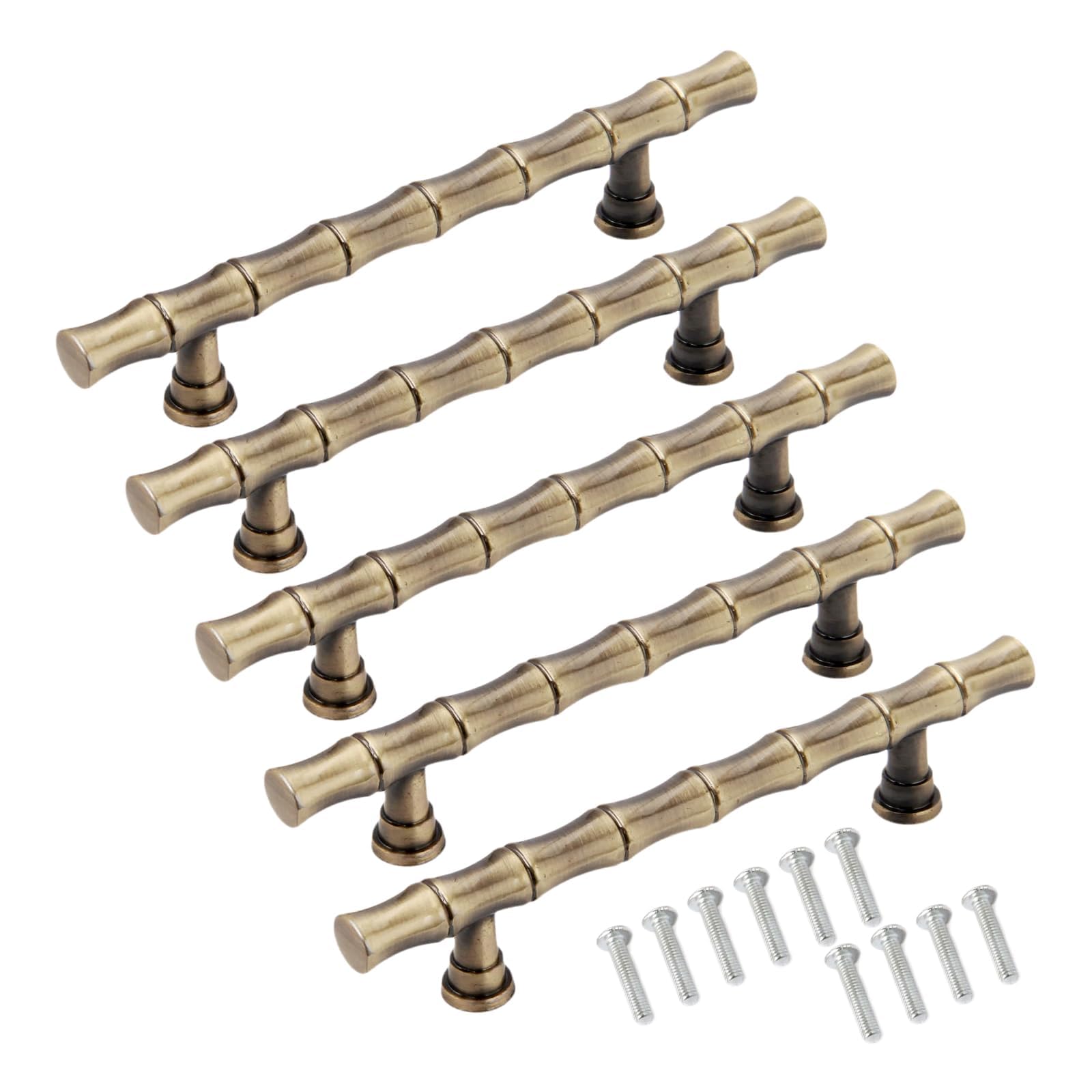 Mgoodoo Pull Handles for Drawer Cabinet Handle Furniture Pull Knob Retro Bamboo Zinc Alloy Antique Brass Decorative 96mm