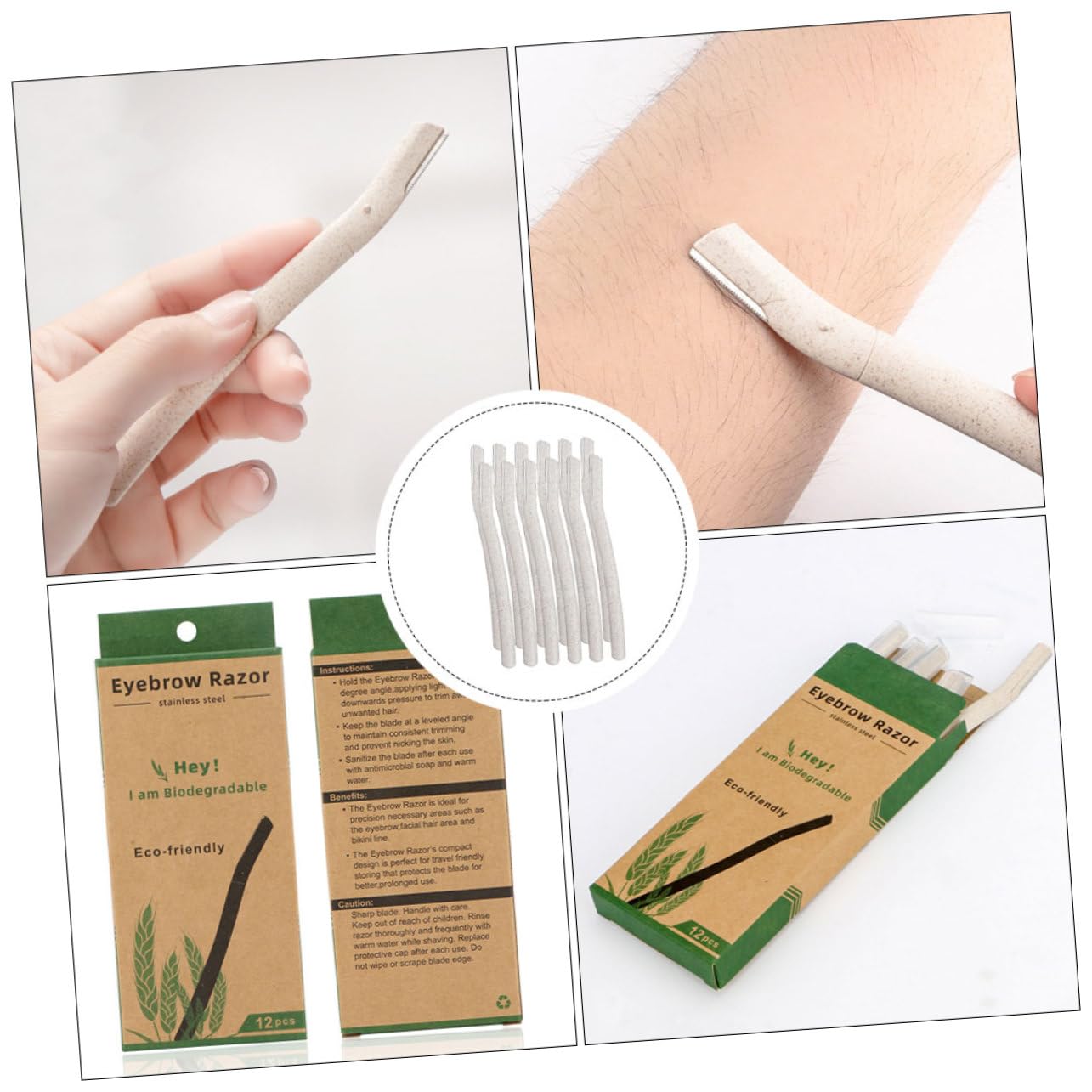 12pcs Straw Eyebrow Razor Face Hair Remover Straw Eyebrow Shaver Portable
