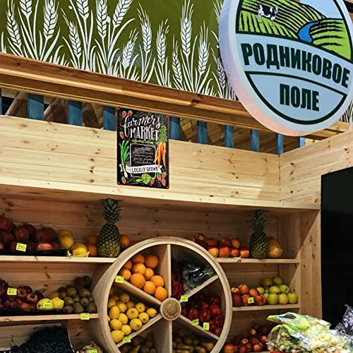 Farmers Market Retro Vintage Metal Tin Bar Sign, Decorative Wall Art Signage, Primitive Farmhouse Country Kitchen Farmhouse Sign, Pantry Signs Wall Decor 12 X 8 Inches For Farmers Market Display #TOP4