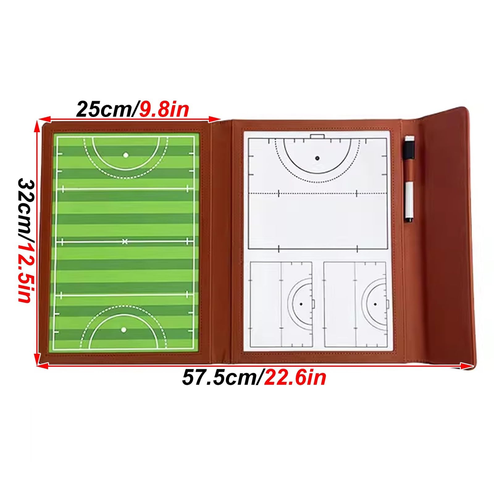 Taktikmappe Hockey Coaches Board für Trainer, Doppelseitige Taktiktafel, Inklusive 2 Abwischbarer Stifte, Wendbares Design, Leicht und Tragbar, für Den Unterricht