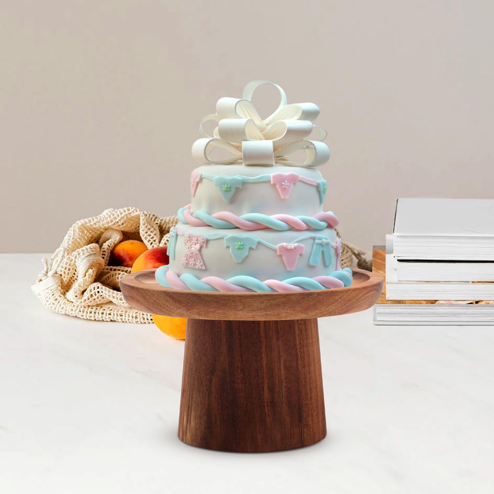 Garneck Alzatina per Torta in Legno Marrone Design Semplice e Riutilizzabile, Piatto Espositore per Dolci e Frutta per Feste e Occasioni Speciali