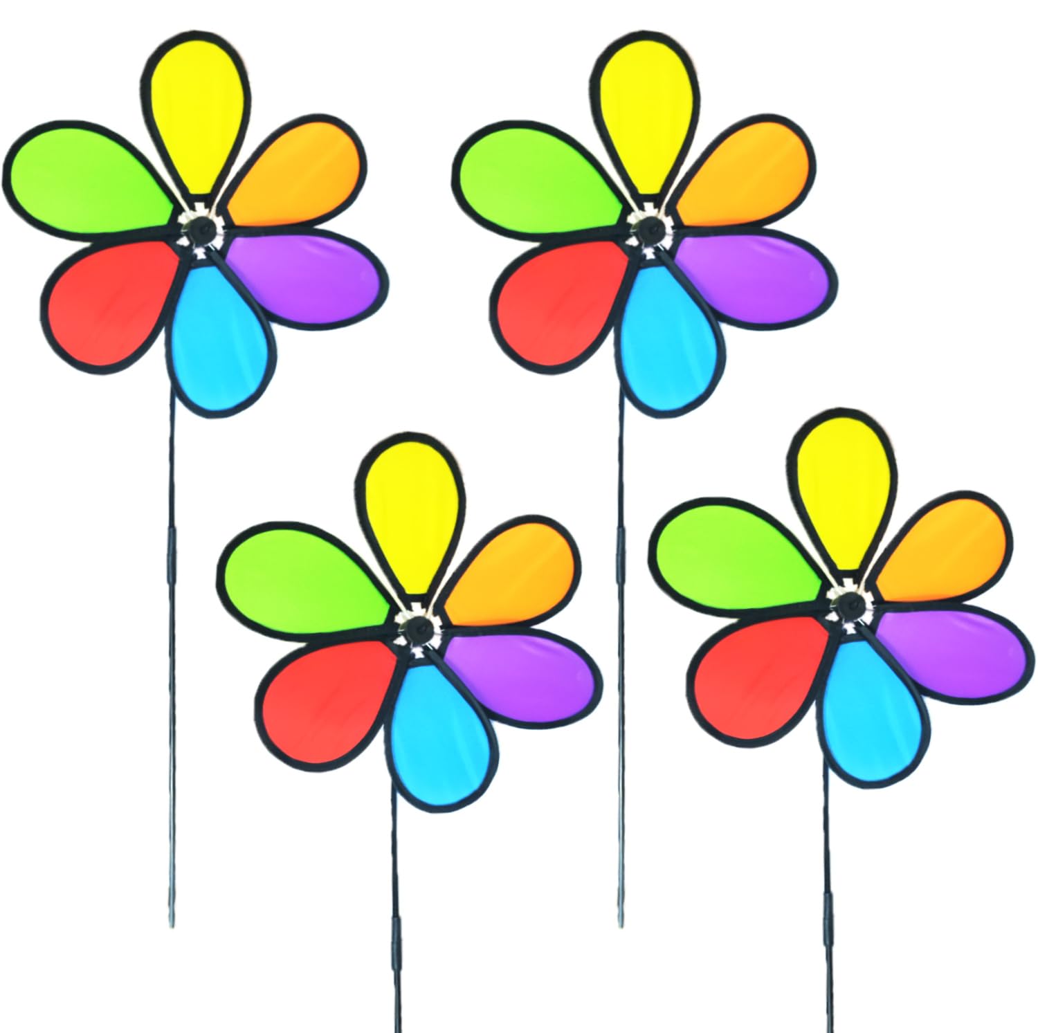 DaliyFu 4pcs Wind Spinners for Outdoor Decor - Colorful Pinwheels for Garden, Lawn, Party, Holiday | Spinning Flower Windmill for Yard, Wedding, Summer