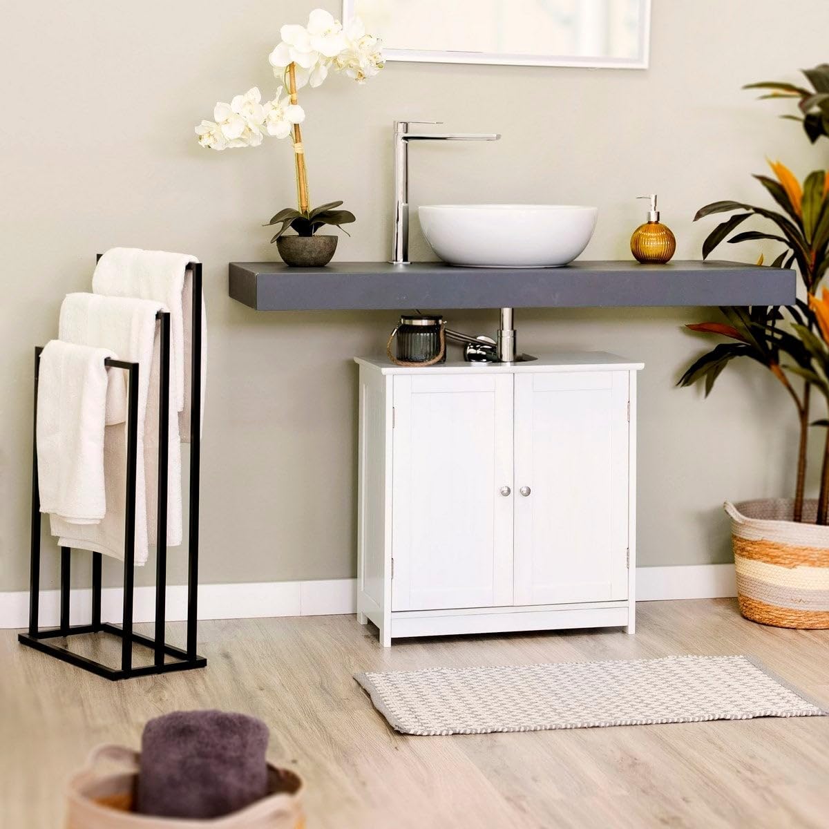 LOLAhome Mueble Bajo Lavabo pie de Madera Blanco, Mueble Baño de 60x30x60 cm