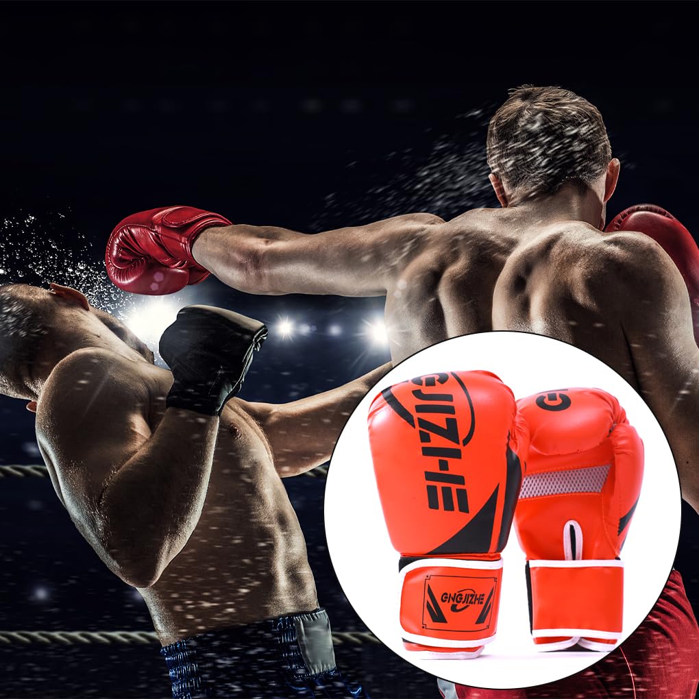 1 paio di guantoni da boxe imbottiti per allenamento e allenamento, regolabili, traspiranti, guanti da boxe protettivi per sport, colore nero, 283,5 g