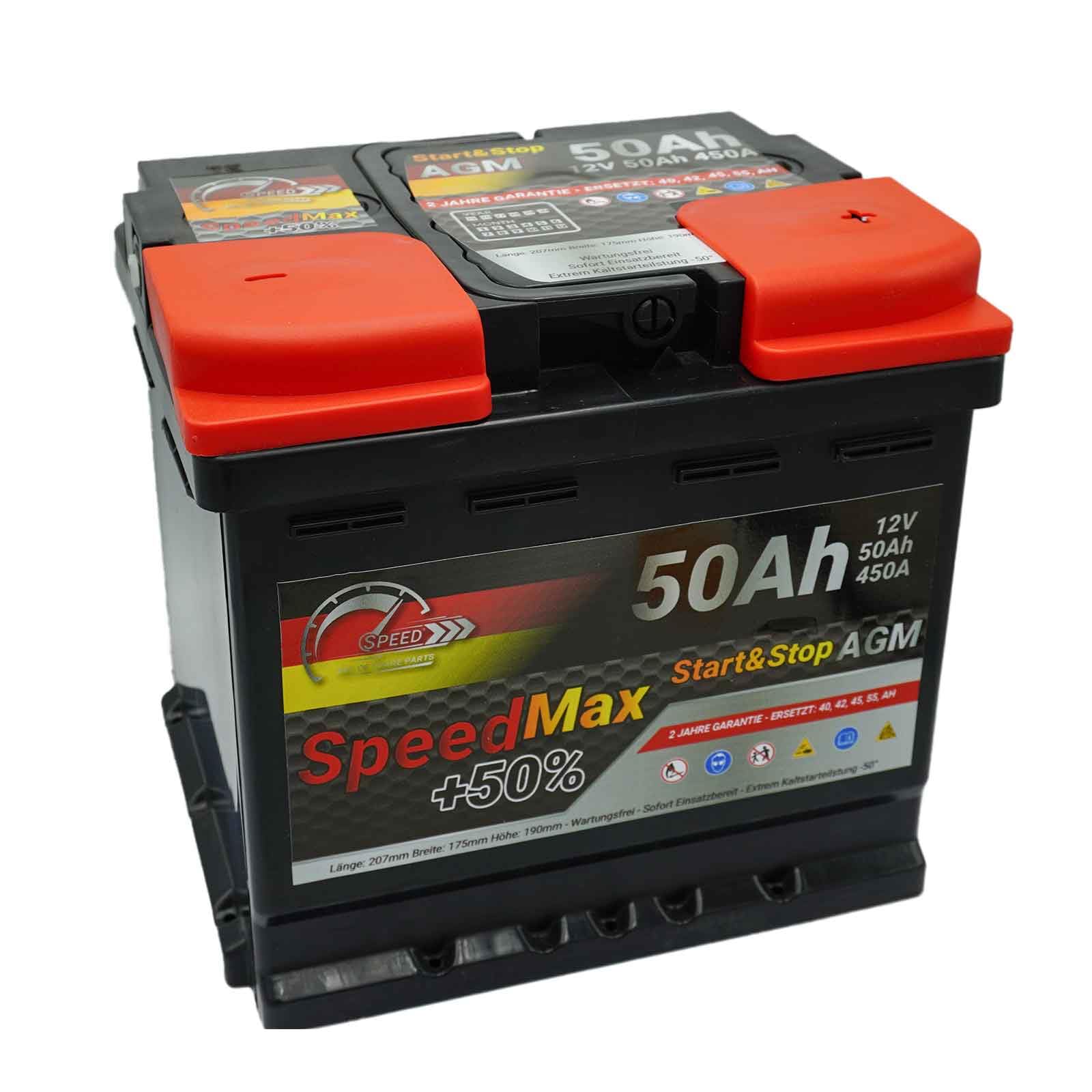 SpeedMax Batteria Auto 50Ah AGM 12V 540A Start&Stop