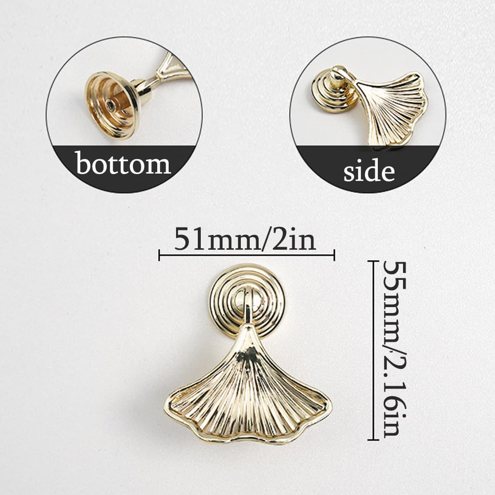 Sdjdhej Ginkgo Leaf Shape Knob Handles 2pcs Gold Drop Pendant Pull Handle Decorative Fan Shaped Pull Dresser Kitchen Furniture Hardware Single Hole Knob (Gold)
