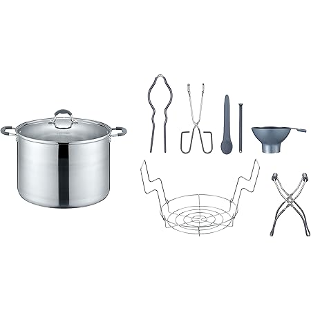 CONCORD 20 Quart Stainless Steel Canning Pot Set. Includes Canning Rack, Tongs, Jar Lifter, Funnel, Wrench, Lid Lifter, Mixer/Measurer (Induction Compatible)