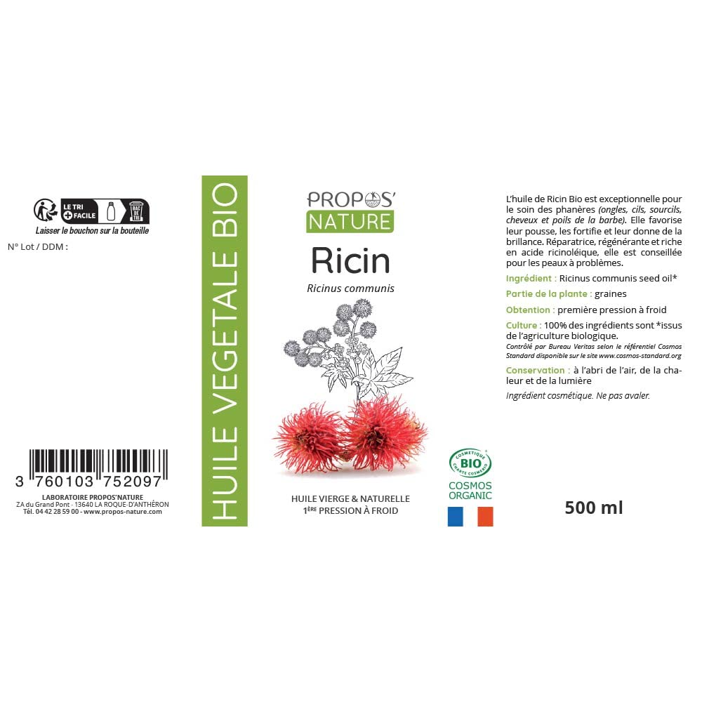 Organiczny olej rycynowy - Ricinus communis seed oil - 100% czysty i naturalny - pierwsze tłoczenie na zimno - 500ml - PROPOZYSÓB NATURY
