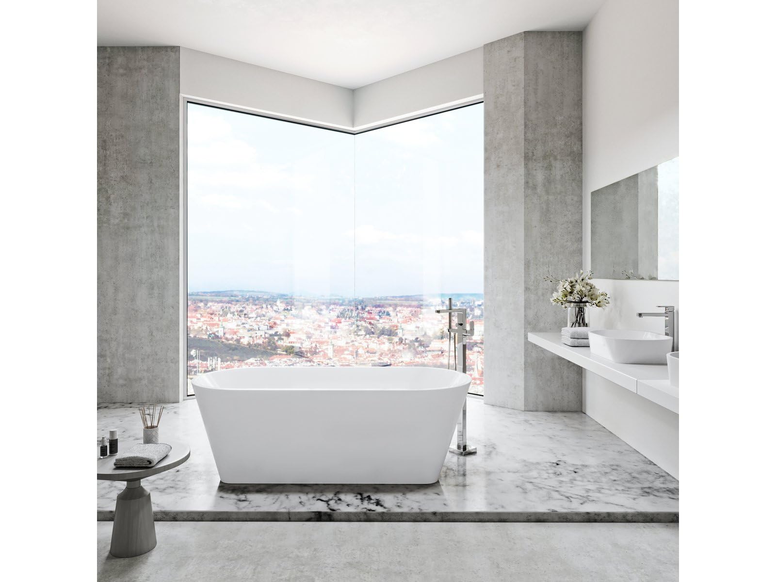 RAVAK Grifo de bañera independiente Chrome CR 080.00 – Grifo monomando para bañera con R-Box | Grifo de baño de pie para bañera independiente