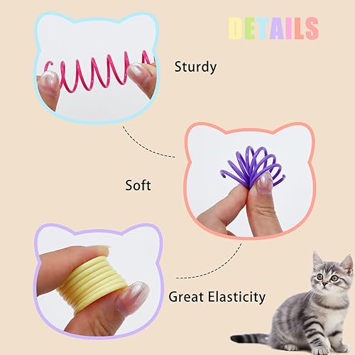 Miniatura 3 de Andiker 12 juguetes de primavera para gatos, coloridos juguetes de espiral de plástico suave y resistente con gran elasticidad, divertidos juguetes