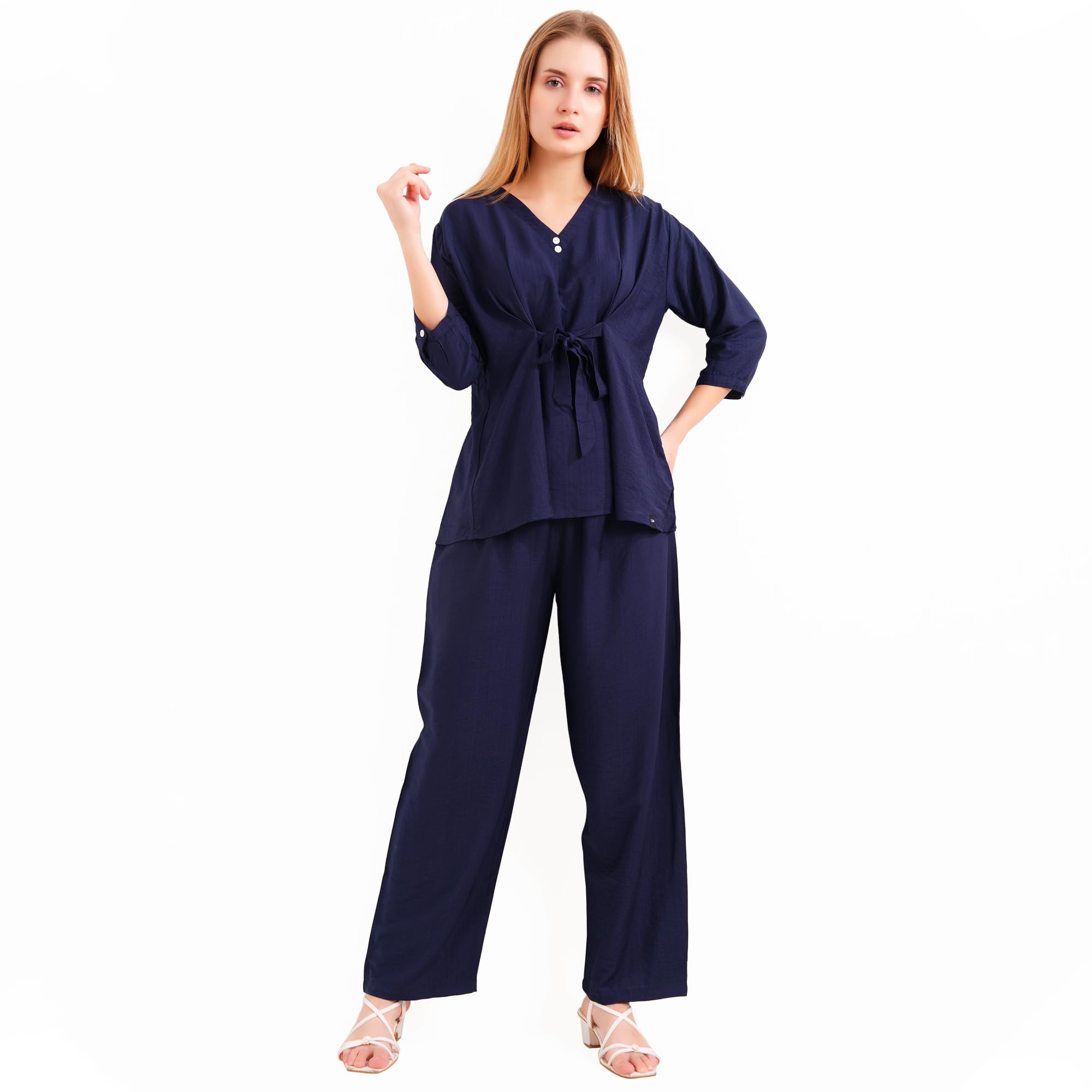 Women’s Premium Co-ord Set – Elegant Black V-Neck Top with Waist Tie & Straight Pants | Co Ord Set for Women Stylish | Travel Co Ord Set for Women-image-20