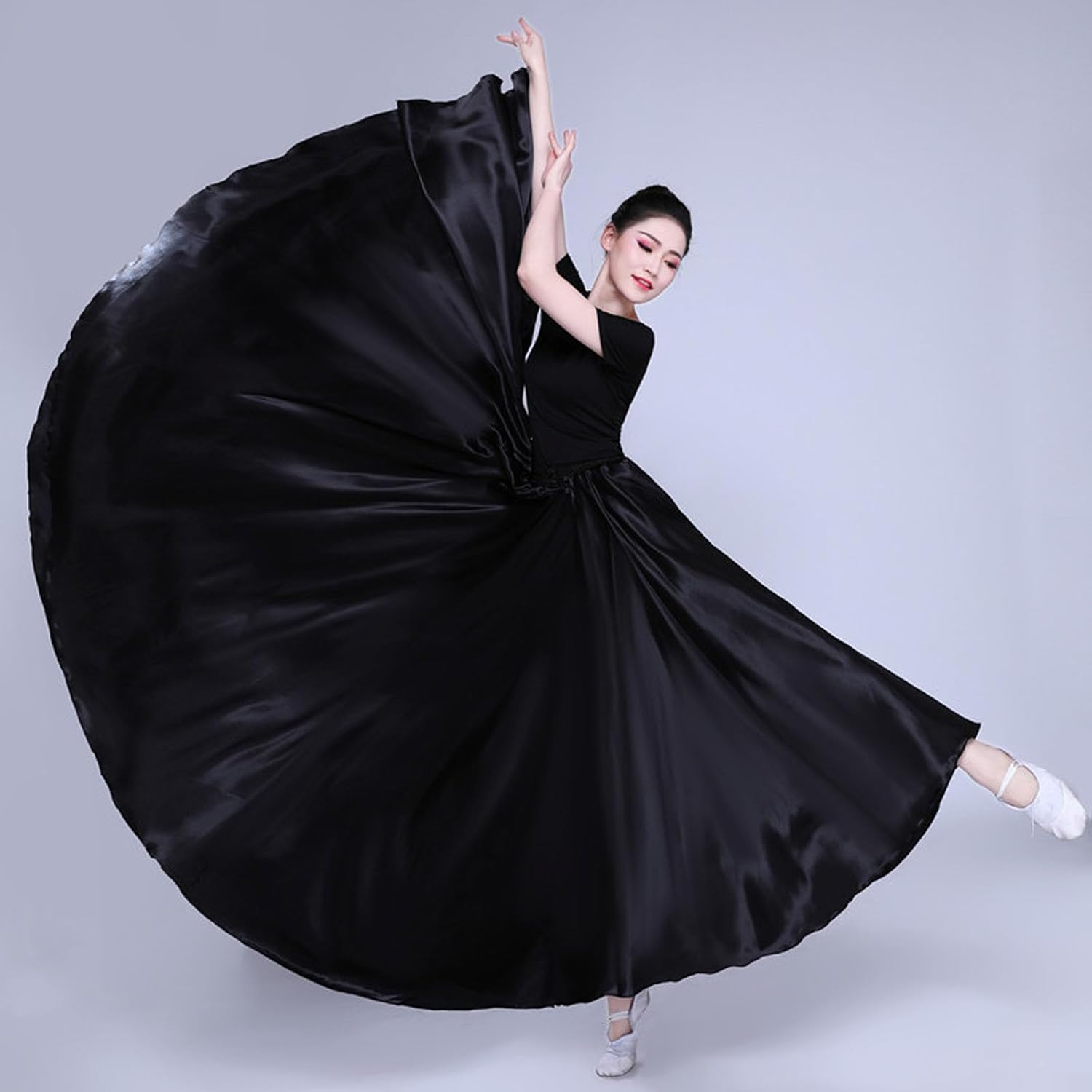 Women Satin Full Circle Ankle Length Swing Long Skirt Belly Dance Costume for Stage Performance - Image 2