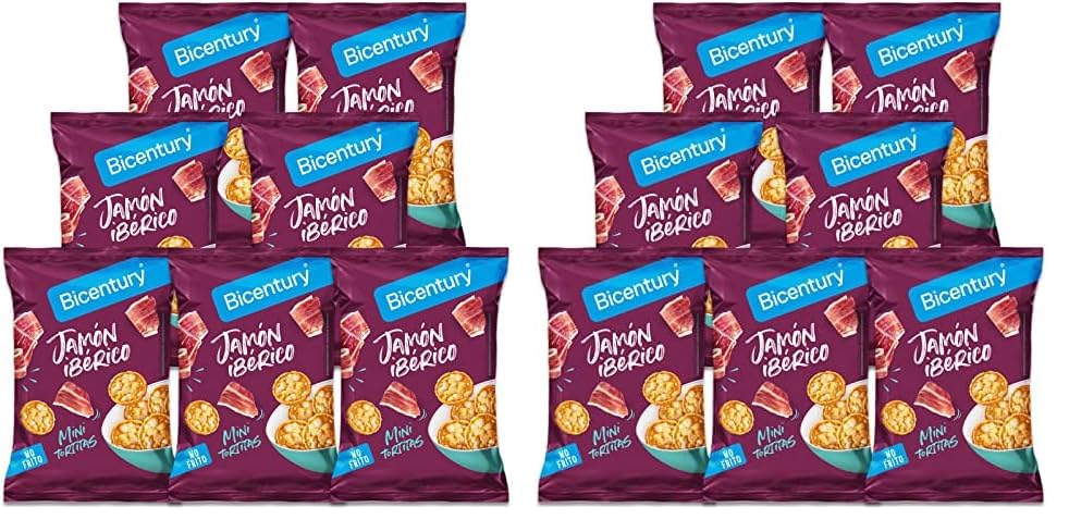 Bicentury – Mini Tortitas de Maíz sabor Jamón Ibérico, Ideales para Satisfacer Antojos, 1 Ración de 25 g Equivale a 111 Kcal – 7 x 25 g (Paquete de 2)