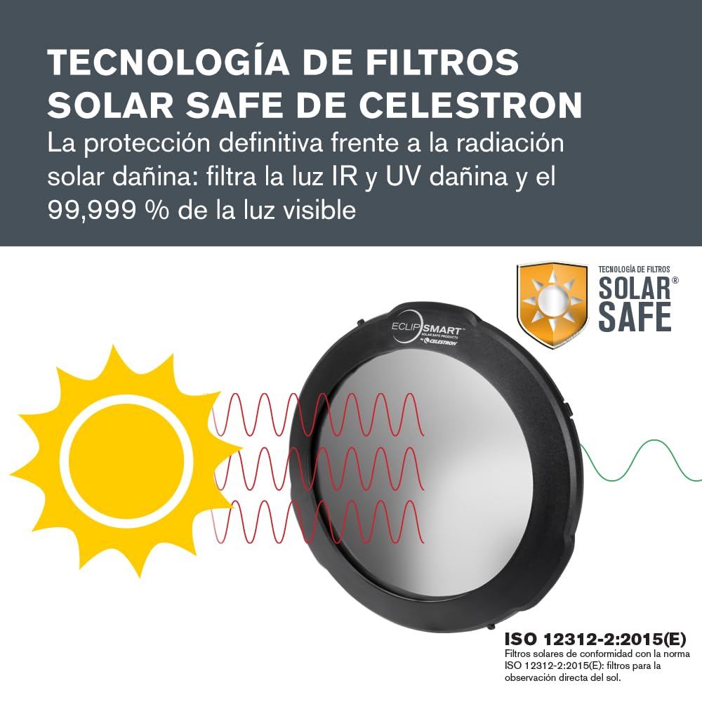 Celestron 94244 EclipSmart Solar Eclipse Telescope Filter – ISO 12312-2 Compliant, Secure Fit with Solar Safe Film, Works with 8” Schmidt-Cassegrain/EdgeHD Telescopes, Black