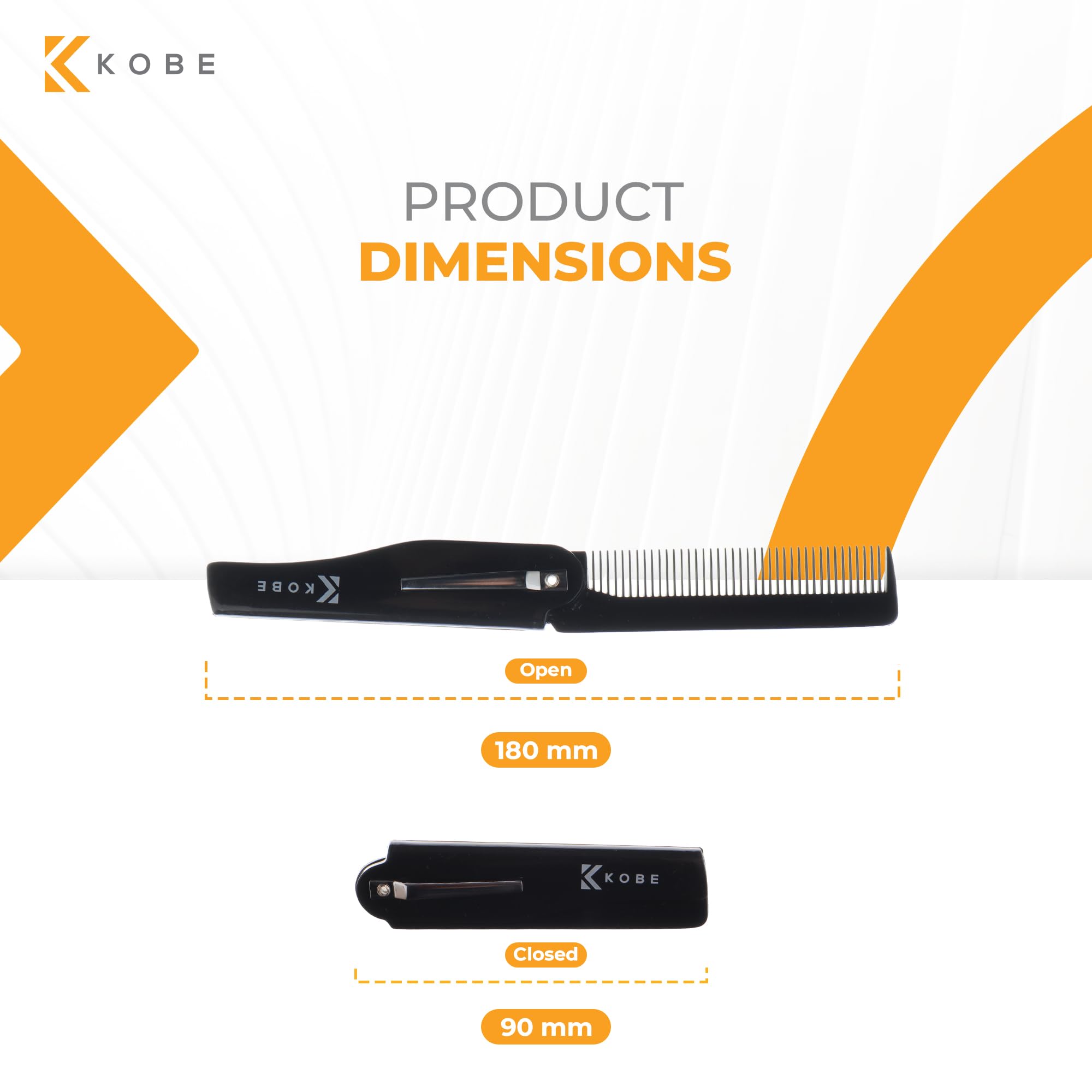 Kobe Fine Tooth Foldable Beard Comb - Portable Grooming Tool with Metal Pocket Clip