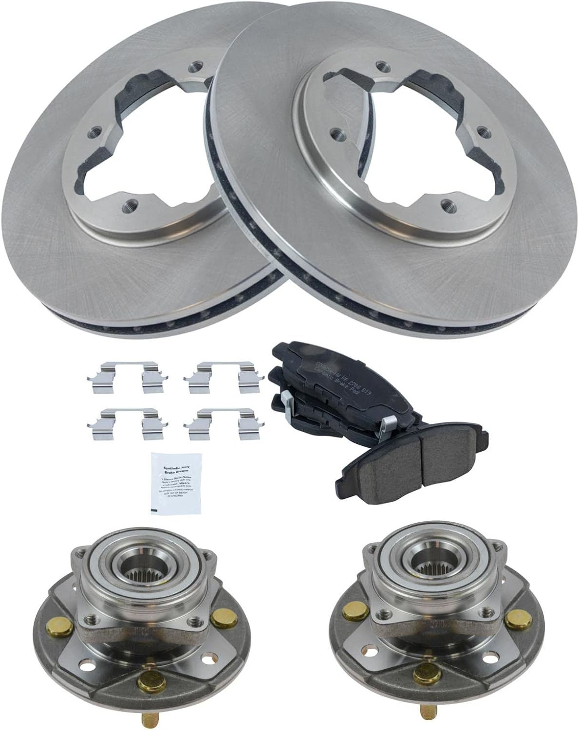 TRQ Front Brake Pad and Rotor Set Ceramic Wheel Hub Bearing Compatible with 1997 Acura CL 1990-1997 Honda Accord