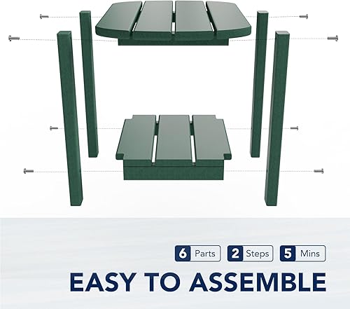 Miniatura 6 de nalone Adirondack - Mesa auxiliar para exteriores de 16.5 pulgadas, mesa auxiliar de plástico HDPE doble Adirondack para patio (verde)