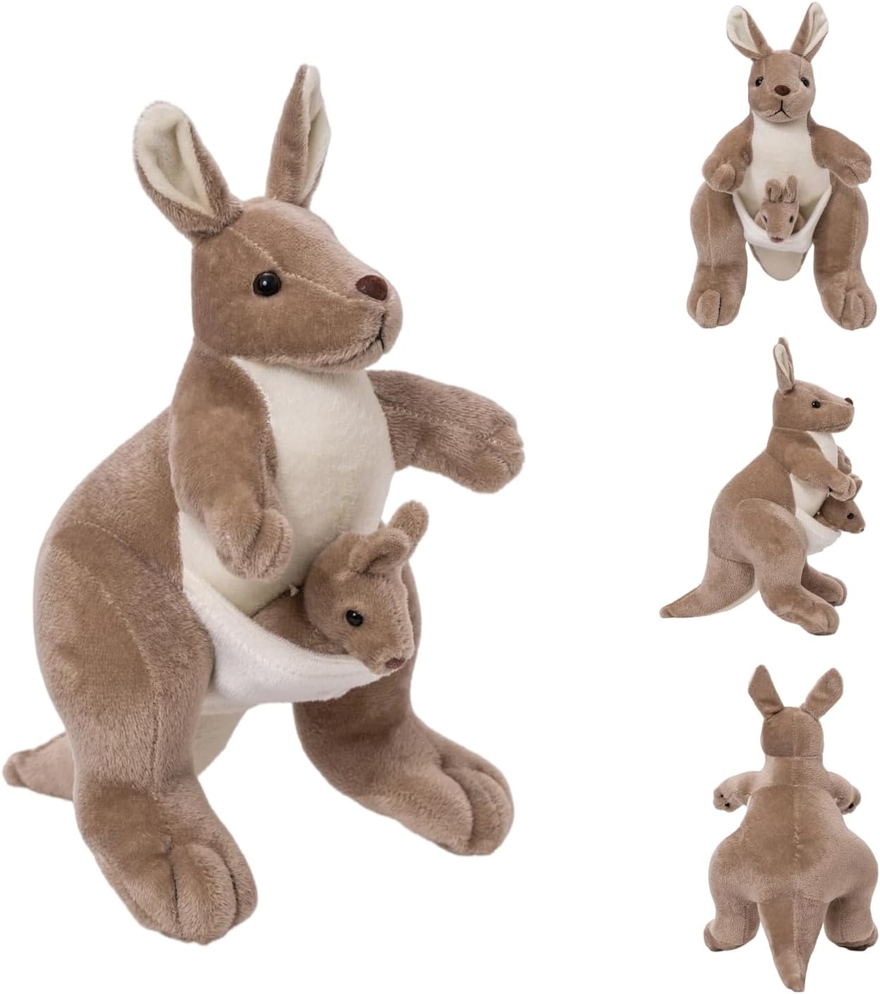 9.84" Kangaroo Plush Toy with Baby Joey, Cute Stuffed Animal Doll, Soft Cuddly Kangaroo Mom and Baby, Perfect Birthday for Kids, Friends, Home Decoration