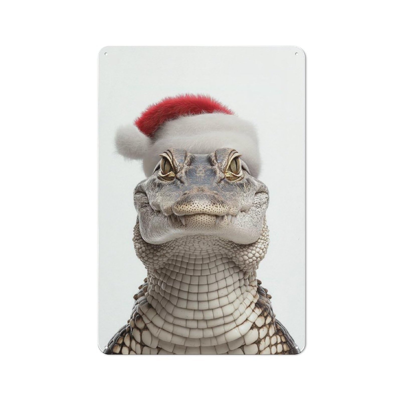Junmoney Crocodile Wearing Santa Hat For Man Cave Or Games Room, Retro Tin Sign 30X20cm, A Christmas Gift For People Styling Man Cave And Games Room