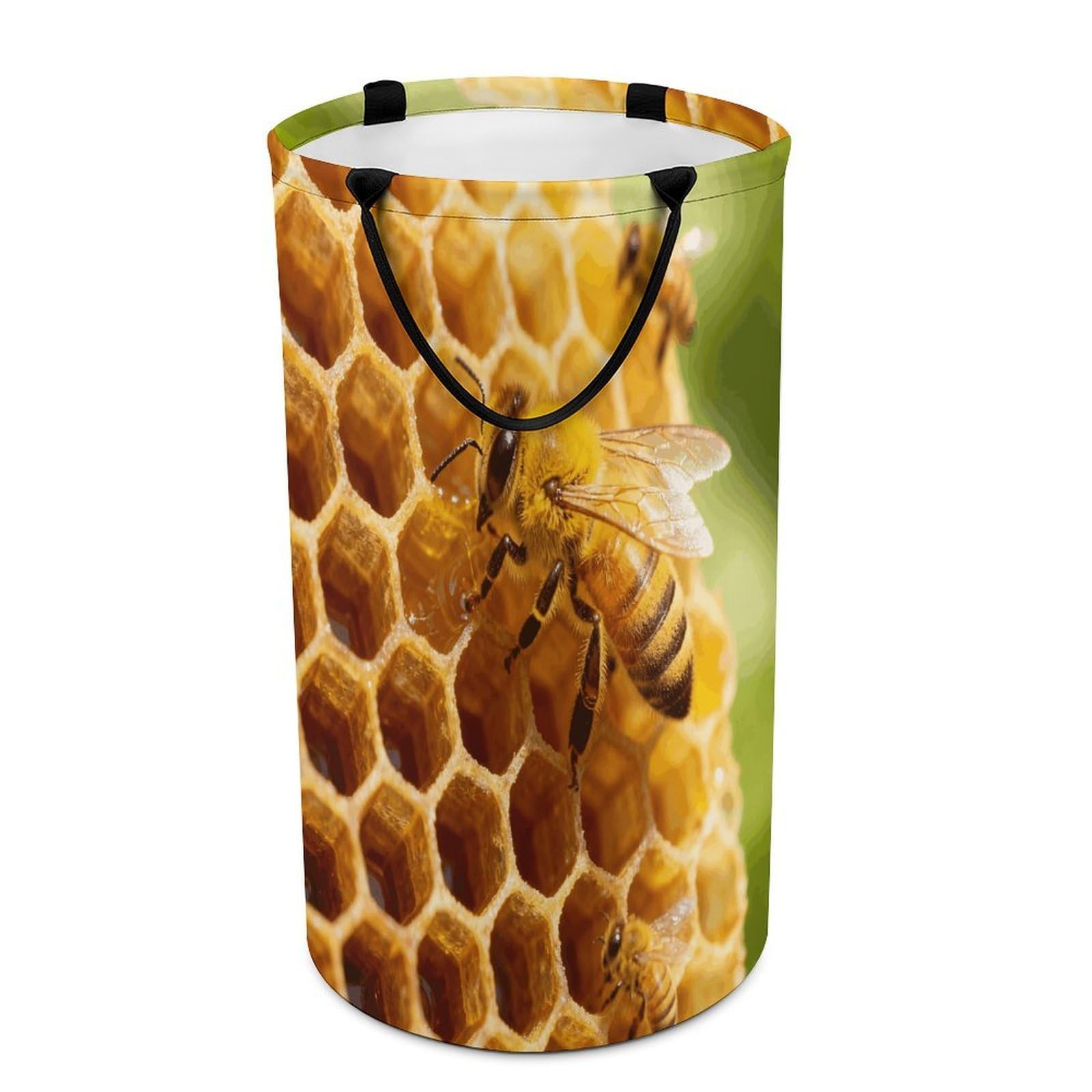 Yellow Bee Honeycomb Laundry Basket with Handles Large Collapsible Laundry Bag Freestanding Waterproof Clothes Hamper Decor Storage of Dirty Clothe for Family Bathroom 86L