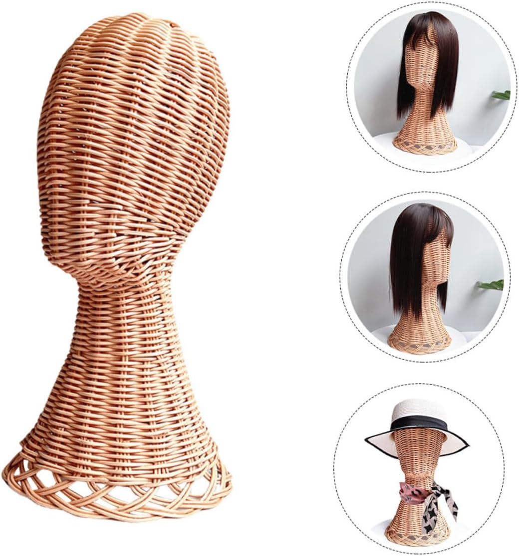 EXCEART Rattan Hat Display Rack Decorative Stand for Hats and Wigs for Home Retail Use Sturdy and Attractive Design for Showcasing Headwear Non-distorting Mannequin Shape