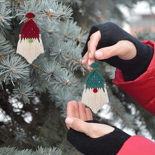 Miniatura 36 de FREEBLOSS Juego de 6 sombreros navideños de macramé y llavero con instrucciones (idioma español no garantizado) Sombrero Rojo,Papá Noel de 6