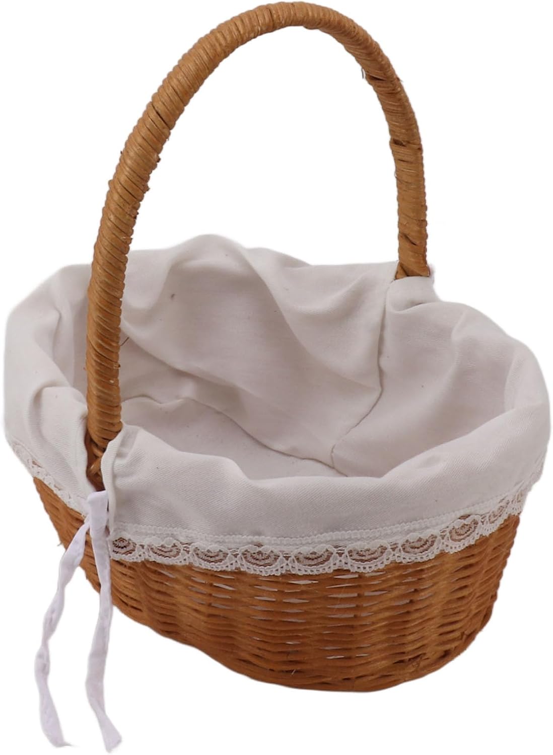 2PCS Rattan Flower Baskets with Handle, Woven Storage Bins for Wedding Flower Girl Baskets, Natural Rattan Picnic Shopping Baskets with Sturdy Handle for Home Decor and