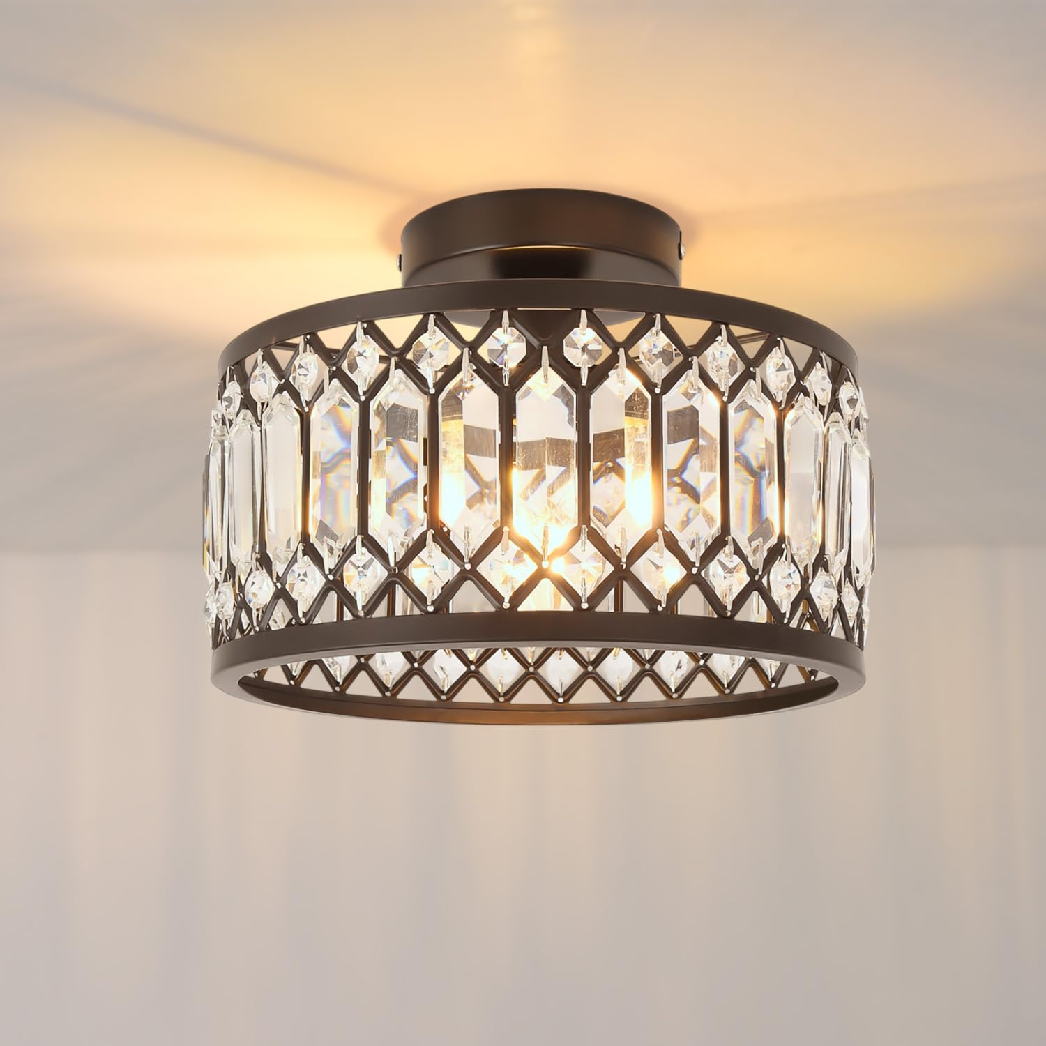 Anwio Black-E27 Base Light Fitting,Ceiling Lights Living Room,Kitchen Lights Ceiling,E27 Light Shade Ceiling,Black Chandelier,Morden Crystal Ceiling Light,Lounge Lights Ceiling (Lamp Diam 27Cm)