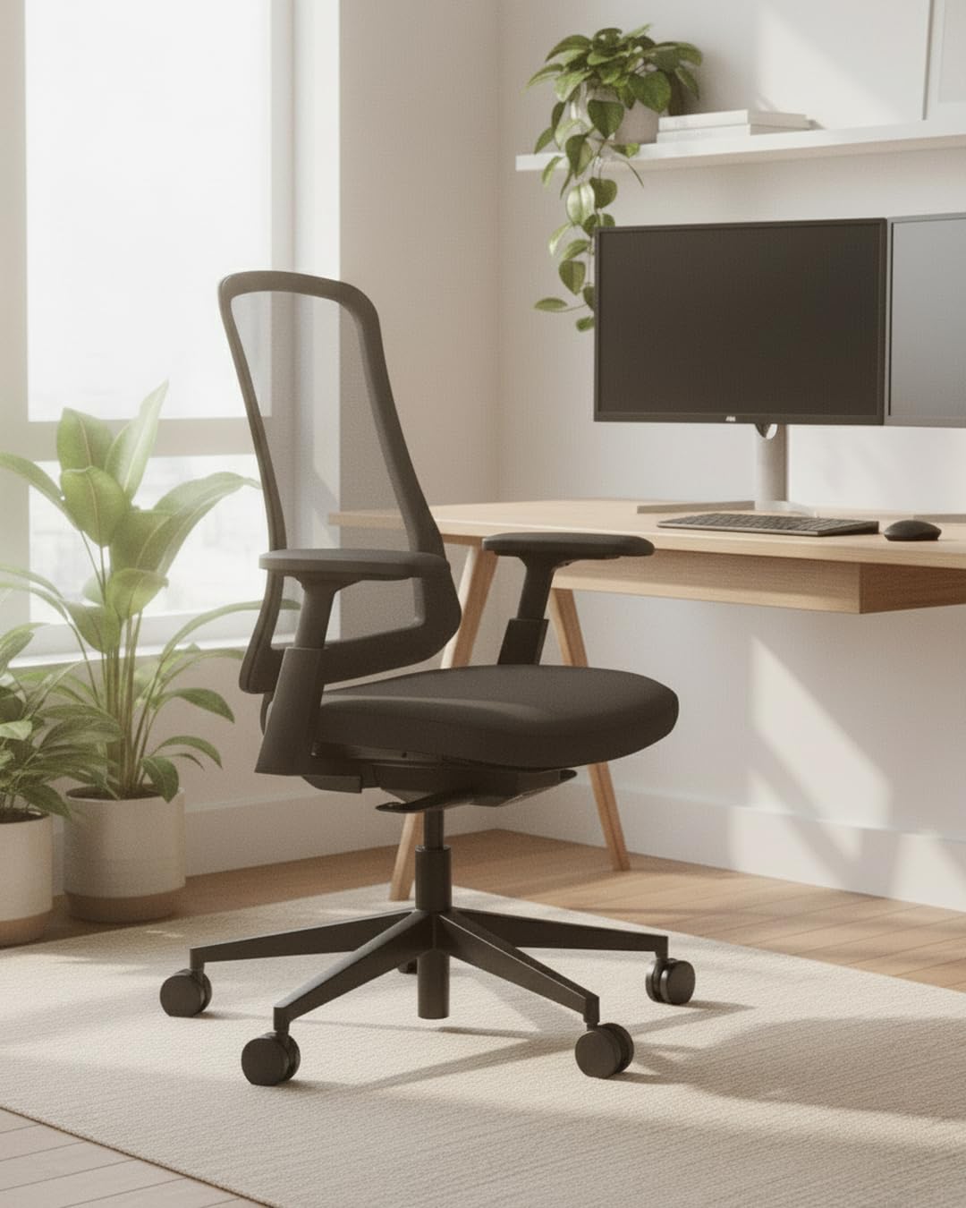 ProtoArc Flexer Ergonomischer Bürostuhl – Schreibtischstuhl mit Sitztiefenverstellung, konturiertem Sitzkissen und atmungsaktiver Netzlehne für Home Office und Büro, einfache Montage, Schwarz