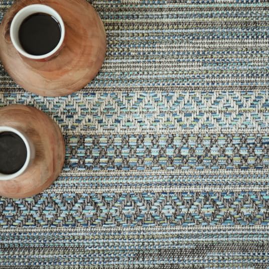 Decoweb Moquette Tissé Plat - Aztlan - Blue Multicolor - Rouleau de 4m x 2m