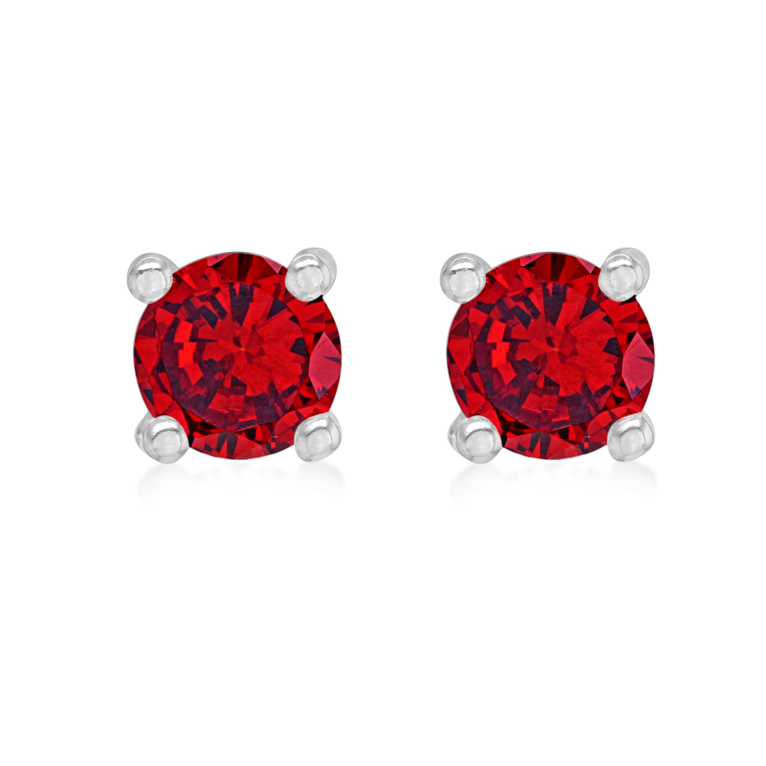 Amazon Essentials Sterling Silver Rhodium Plated Garnet CZ January Birthstone Stud Earrings