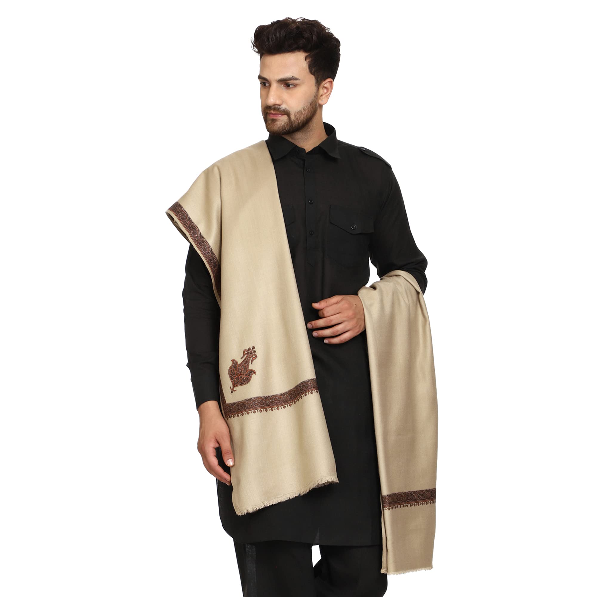 SWI WITH LABELMen's Kashmiri Embroidered Wool Shawl