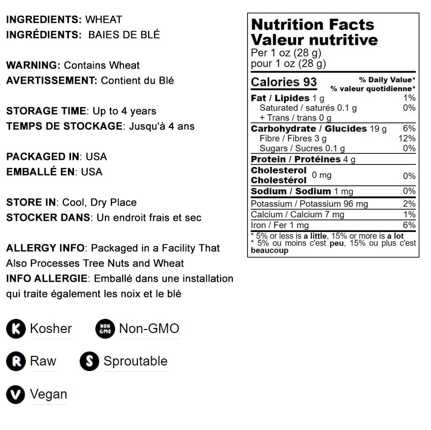 Wheat Berries, 8 Ounces – Sprouting for Wheatgrass, Kosher, Raw, Vegan, Bulk