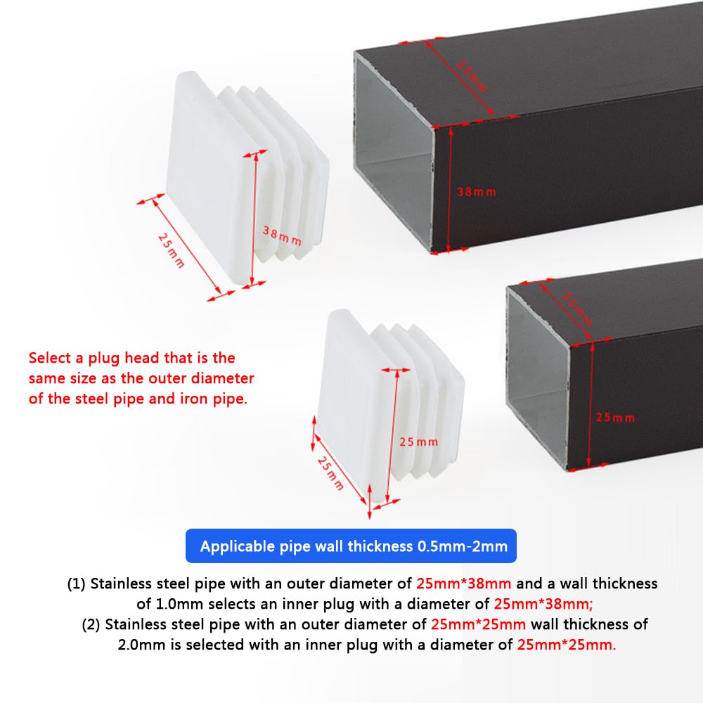 White Square Plastic Plugs, 20 Pcs Tube Inner End Caps, 40mm x 40mm Cover for Furniture Chair Desk Leg Tables Foot Pipe - Image 2
