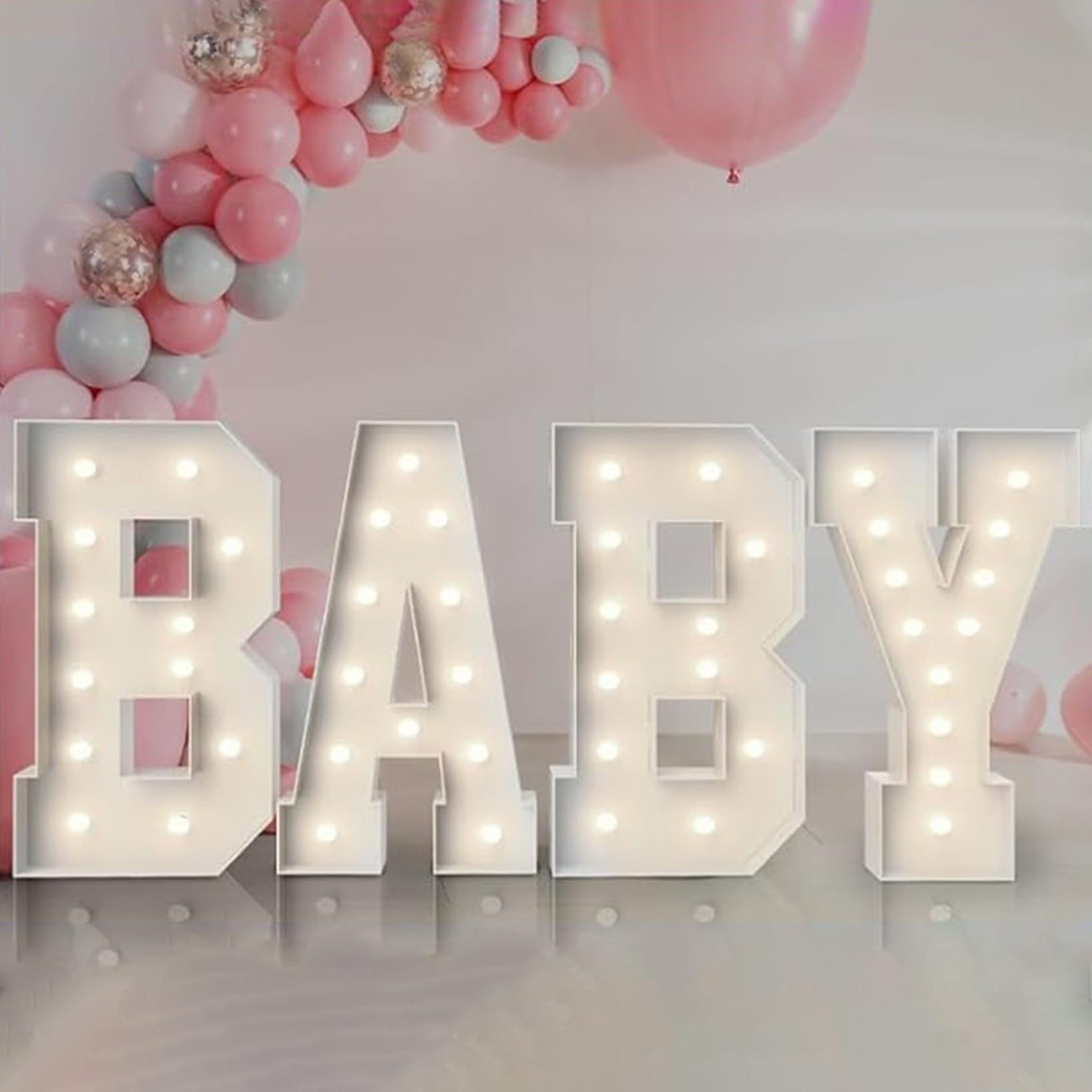 Letras LED con marco blanco, decoración de marquesina brillante, juego de tablero de espuma precortada, letrero de luces de mosaico para fiesta de cumpleaños, letra D, 120 cm