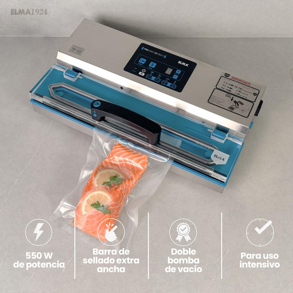 ELMA Envasadora al Vacío Profesional Digit 40 NEO II | 550W, Barra de Sellado 40 cm, Uso Intensivo, Conservación de Alimentos, Compatible con Recipientes Externos de Vacío