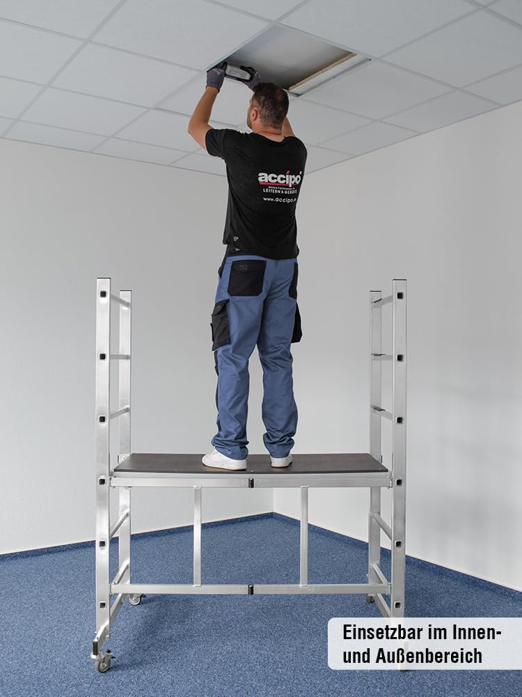 fahrbares Klappgerüst - Arbeitshöhe 2,90 m - Faltgerüst - Arbeitsgerüst mit Faltrahmen, 150 kg Belastbarkeit, aus Aluminium, für innen und außen