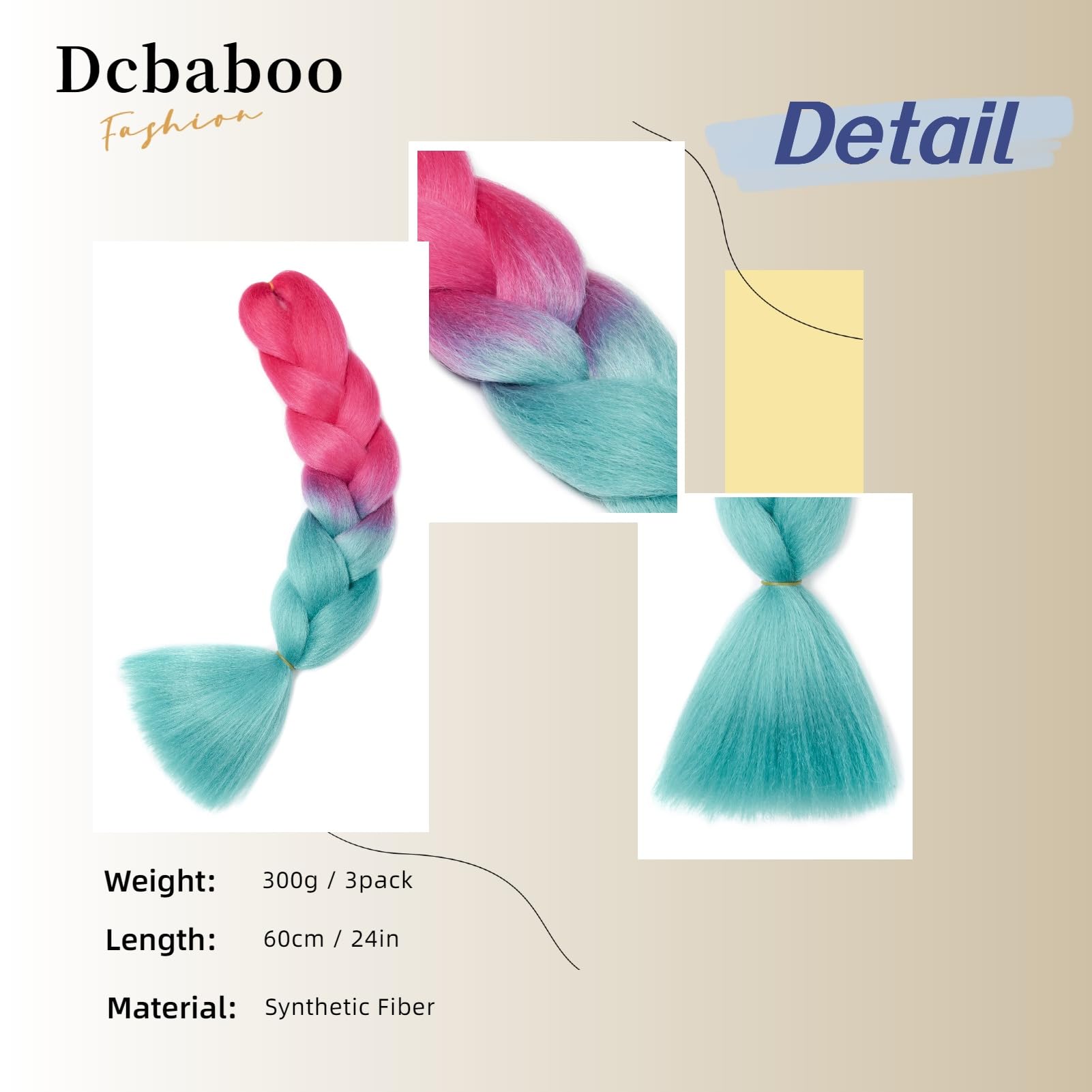 Dcbaboo Jumbo Braiding Hair Extensions 3 Packs 24 Inch Synthetic Kanekalon Ombre Afro Crochet Braids Twist 300g - Hot Pink Blue - Image 2
