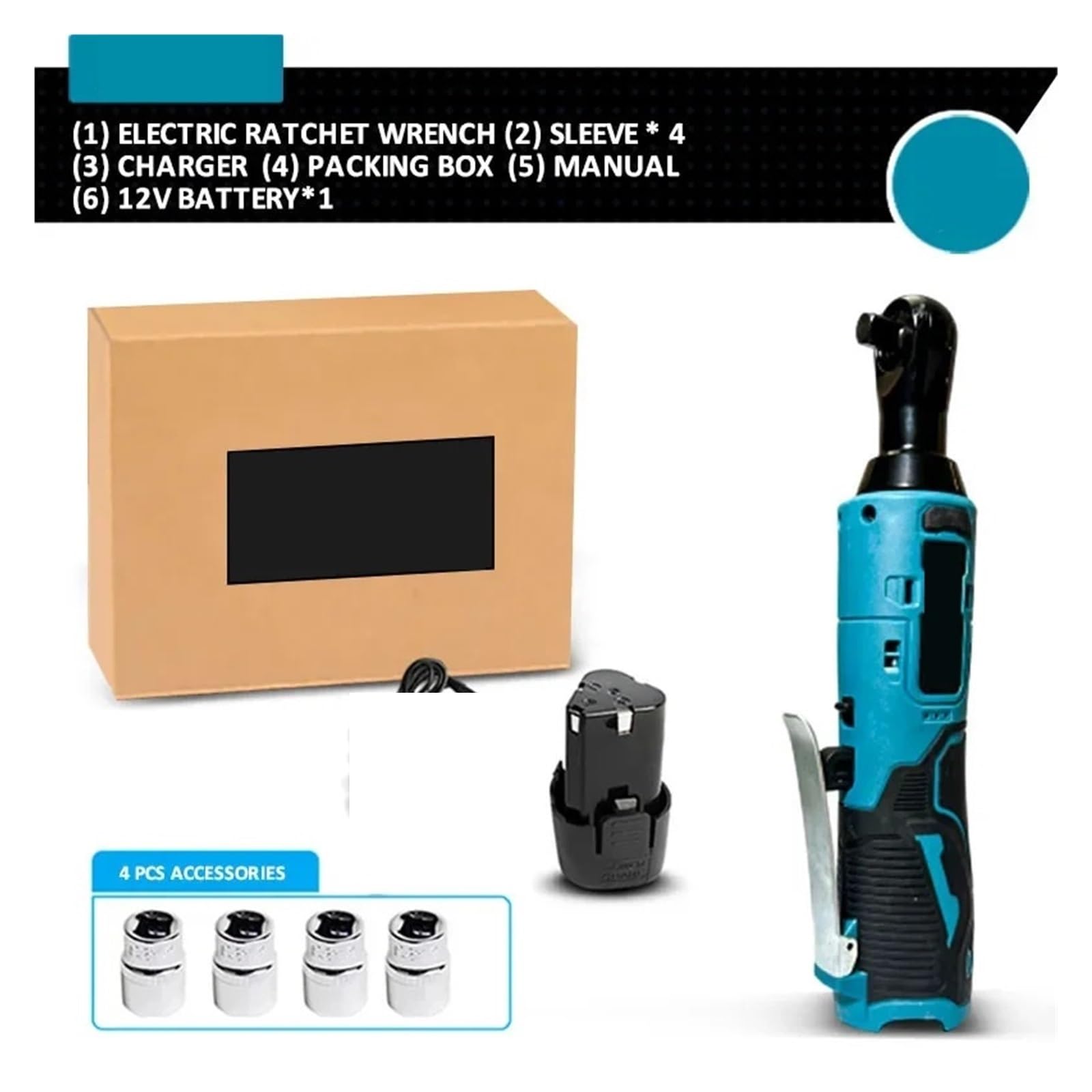 Klucz Udarowy 12 V Akumulatorowy Klucz Elektryczny Akumulatorowy 3/8 Cala Klucze Grzechotkowe Kątowe Klucze Udarowe Elektronarzędzie Wysoki Moment Obrotowy(1 Battery Set)