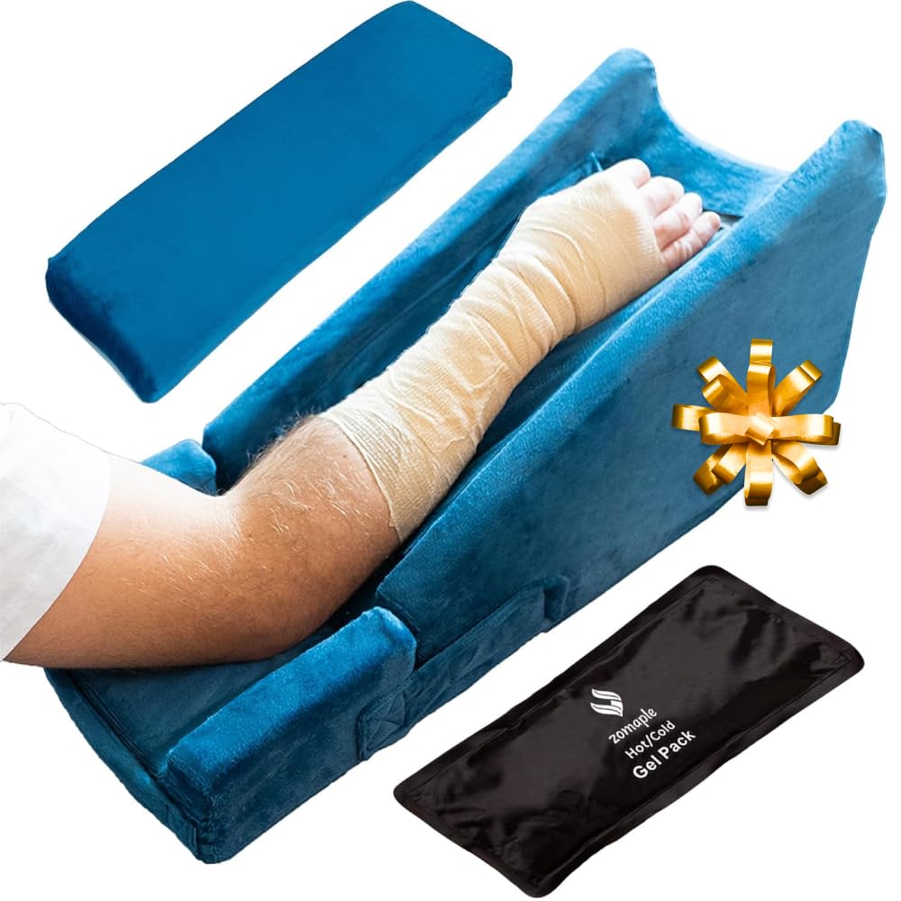 Zomaple Arm Elevation Pillow, Navy Blue – Reduce Swelling & Pain with Elbow Support – Adjustable, Gel-Infused Foam, Hot/Cold Gel Pack & Washable Cover – Arm Support Pillow for Post-Surgery Recovery