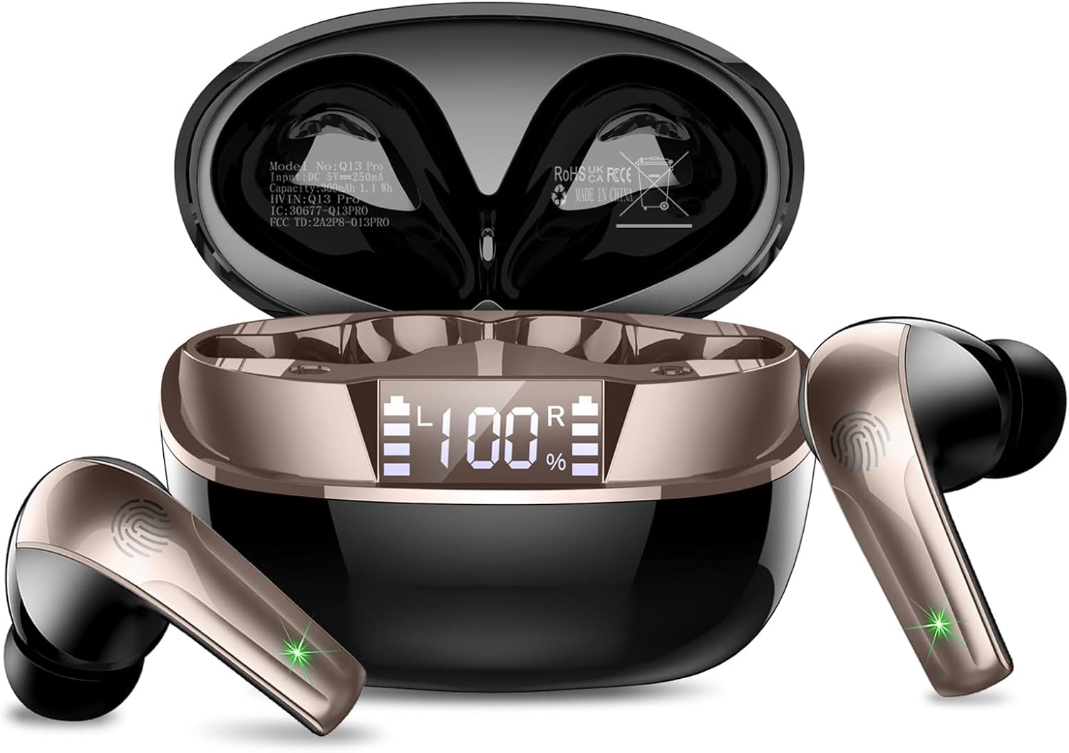 Wireless Earbuds, Bluetooth 5.4 Headphones in Ear, True Wireless Ear Buds HiFi Stereo Deep Bass with 4 ENC Noise Cancelling Mic, Bluetooth Ear Buds 47H Long Playtime LED IP7 Waterproof USB-C (Black) Wireless Earbuds, Bluetooth 5.4 Headphones in Ear, True Wireless Ear Buds HiFi Stereo Deep Bass with 4 ENC Noise Cancelling Mic, Bluetooth Ear Buds 47H Long Playtime LED IP7 Waterproof USB-C (Black)