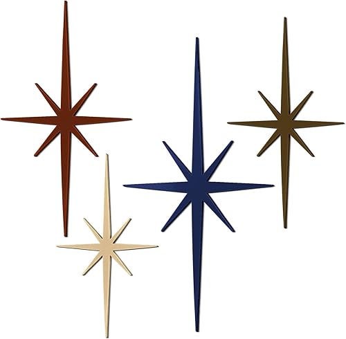 Miniatura 8 de Blulu 4 piezas de decoración de pared de hierro fundido con forma de explosión estelar, decoración moderna de mediados de siglo, arte de pared de