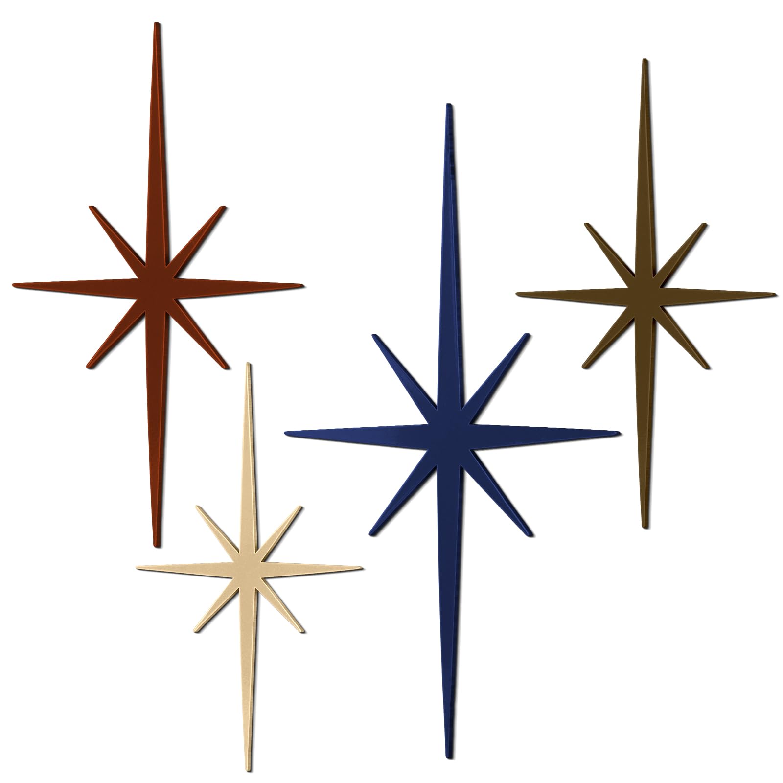 Blulu 4 Pcs Cast Iron Starburst Shaped Wall Decor Metal Mid Century Modern Decor Retro Atomic Stars Wall Art Elegance Accents Vintage Celestial Whimsigoth Hangings for Home Office Room(Neutral)