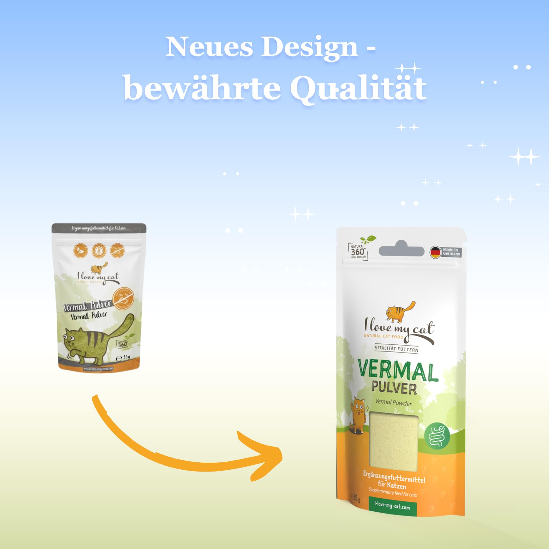 I Love My Cat Vermal Complemento Alimenticio en Polvo para Gatos - 35 g – Ayuda contra la Giardia, Mejora la Dieta y Reduce el Riesgo de Colonización de Gusanos y Parásitos Intestinales