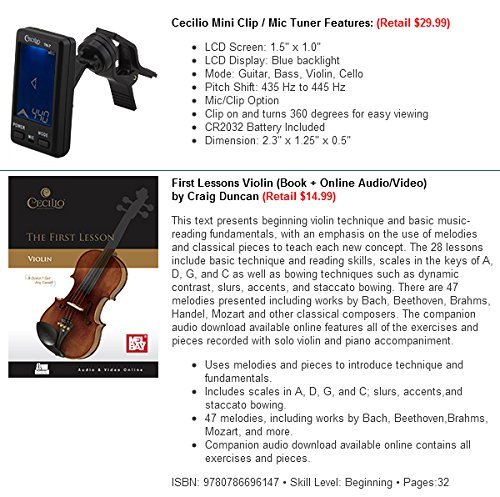 Mendini By Cecilio Violin For Kids & Adults - 4/4 Mv Purple Violins, Student Or Beginners Kit W/Case, Bow, Extra Strings, Tuner, Lesson Book - Stringed Musical Instruments #TOP6