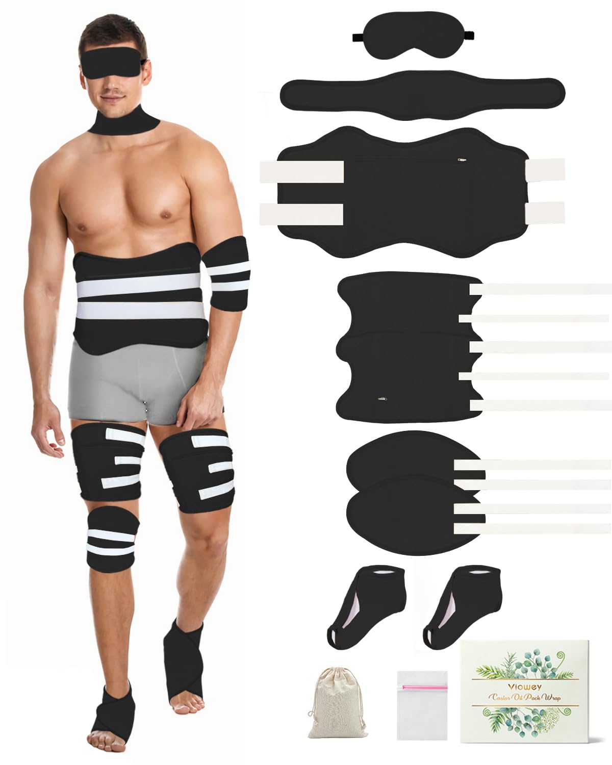 11 Castor Wrap Pack - Cotton Flannel Pads,Entire Body for Men Plus Size, Plus Adjustable Straps & Machine Washable