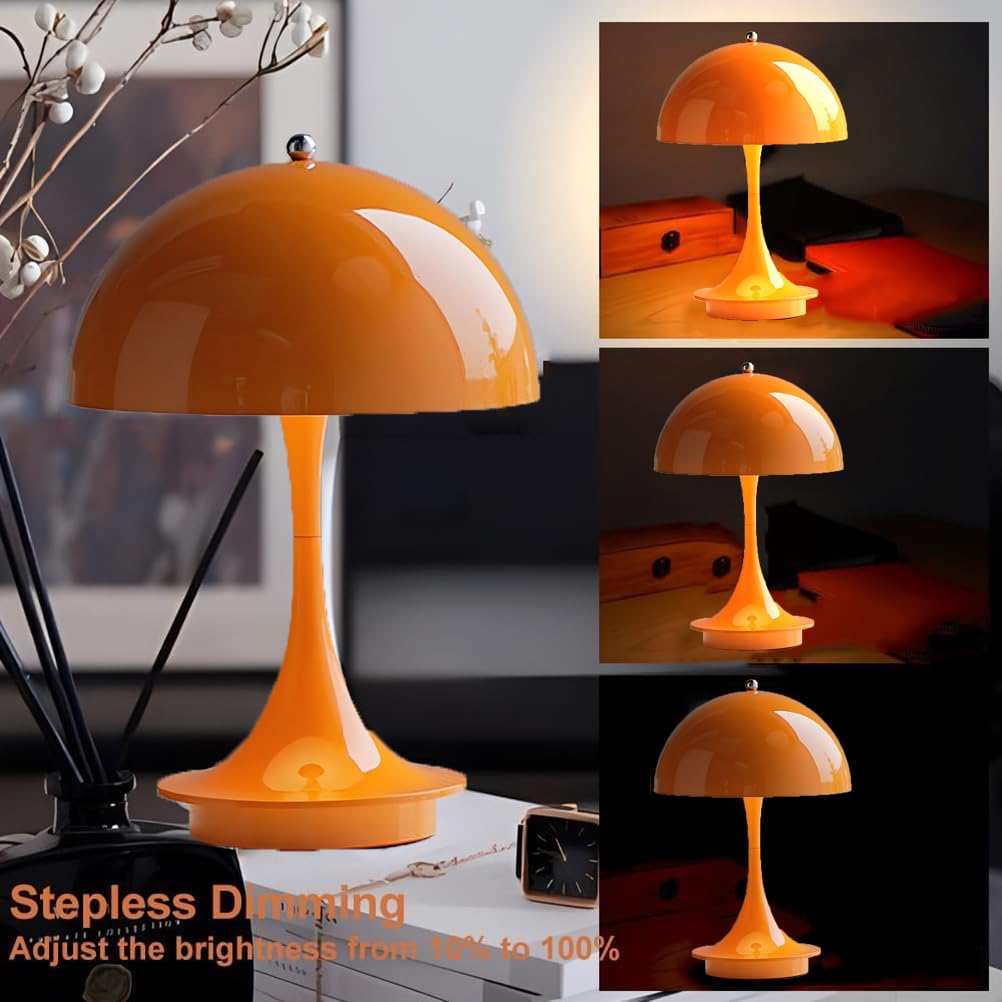 AoLa Lampada a Fungo Arancione LED Lampada da Tavolo Senza Fili Ricaricabile Lampada da Tavolo Dimmerabile 3 Temperature Colore Touch Lampada da Scrivania Arancione Moderna Portatile Luce Notturna