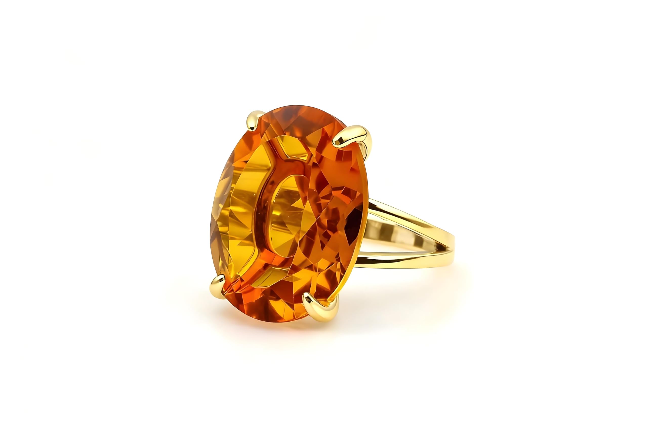 Joyas para Mujeres - Citrino Ovalado en Oro de 14k - Anillos de Citrino Vibrantes para Mujeres Moda Novias Anillos Únicos para Regalos - Elija su Tamaño y Acabado - con Caja de Fantasía