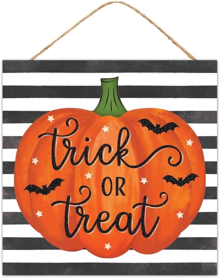 Craig Bachman, 10" Wooden Sign: Trick or Treat Sign Halloween Wall Door Hanger Sign