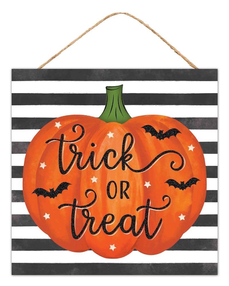 Craig Bachman, 10" Wooden Sign: Trick or Treat Sign Halloween Wall Door Hanger Sign